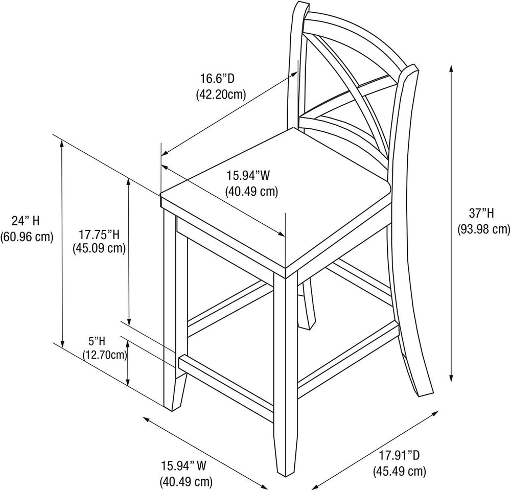 Linon Home Dcor Black X Back Counter Stool, 16" W x 17.91" D x 37.0...