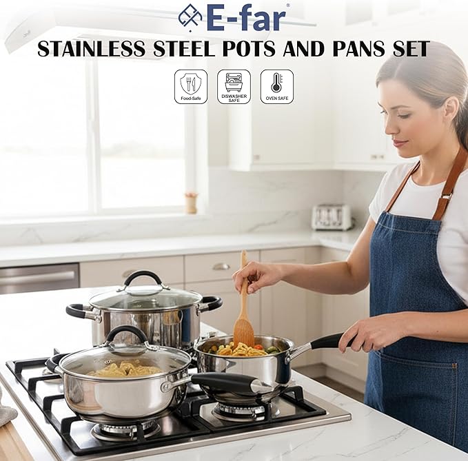 E-far 10-Piece Stainless Steel Cookware Set