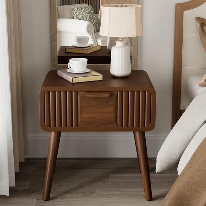 COSIEST Mid Century Modern Nightstand, MCM Vintage Bedside Table with Storage...