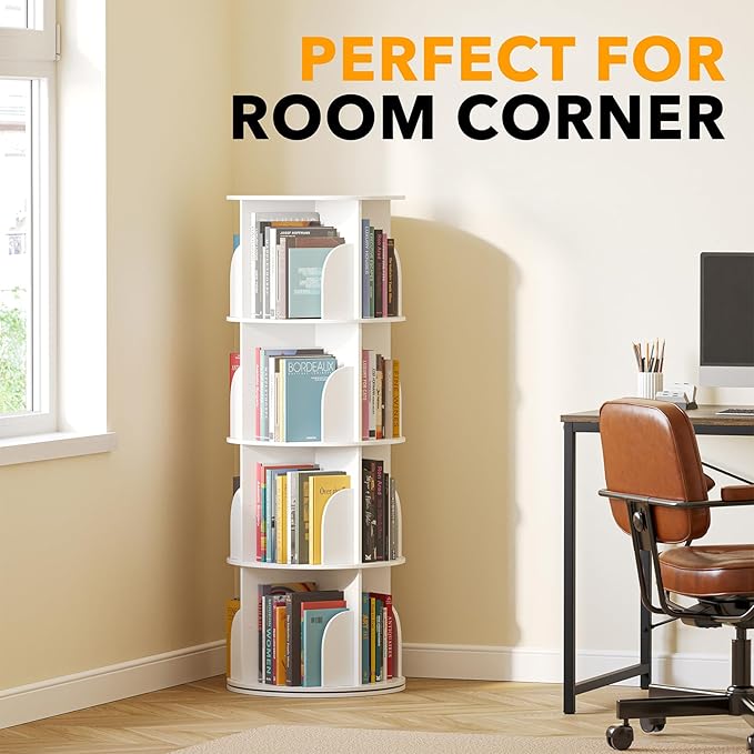 SpaceAid 4 Tier Rotating Bookshelf Tower, Spinning Bookcase Lazy Susan, Revol...