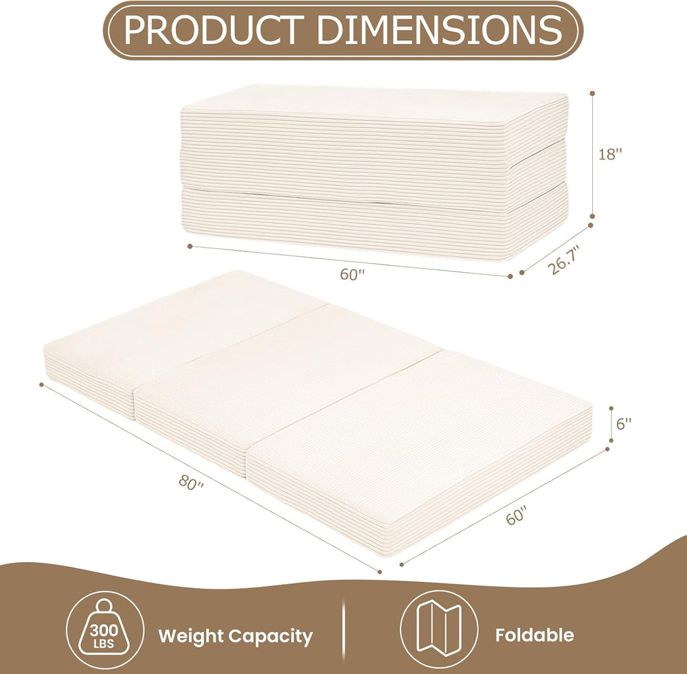 Foldable Mattress Queen Size, Folding Mattress with Removable Cover