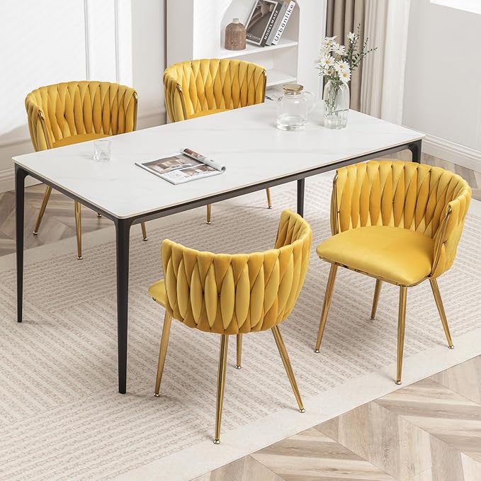 Velvet Dining Chairs Set of 4, Modern Upholstered Dining Chairs with Gold Met...