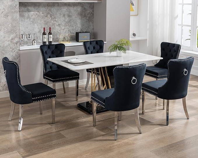 KCC Velvet Dining Chairs Set of 6, Upholstered High-end Tufted Dining Room Ch...