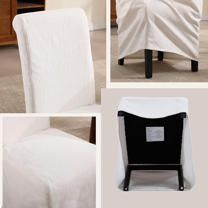 Parsons Dining Chairs Set of 2 Upholstered Linen Fabric Kitchen Chairs with R...