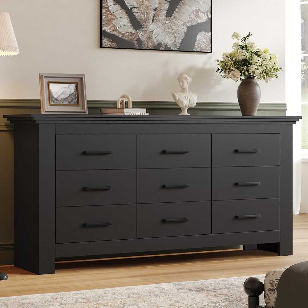9 Drawer Dresser for Bedroom, Wood Dresser Chests of Drawers with Metal Handl...