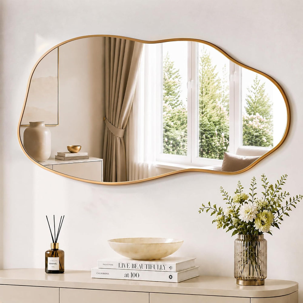 Matte Gold 30x16.5 Inch Irregular Freeform Wall Mirror
