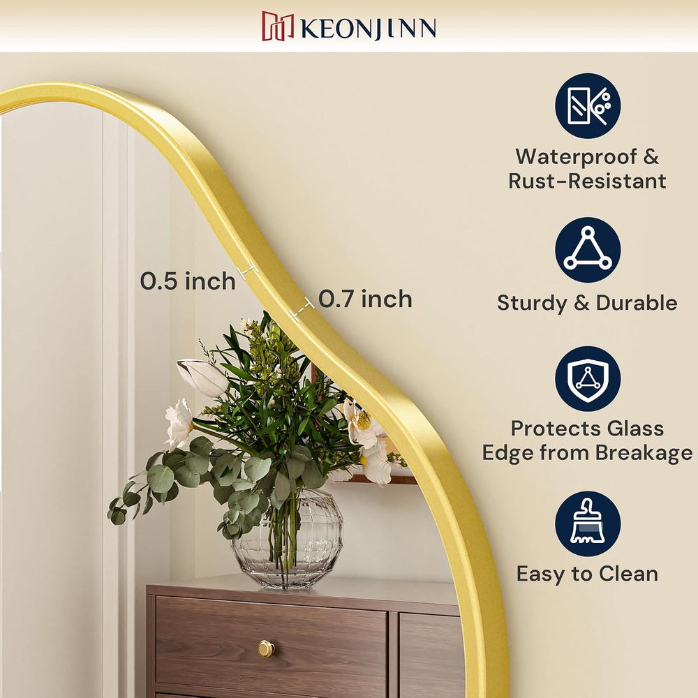 Keonjinn 24x36 Inch Gold Irregular Mirrors for Wall, Asymmetrical Mirror