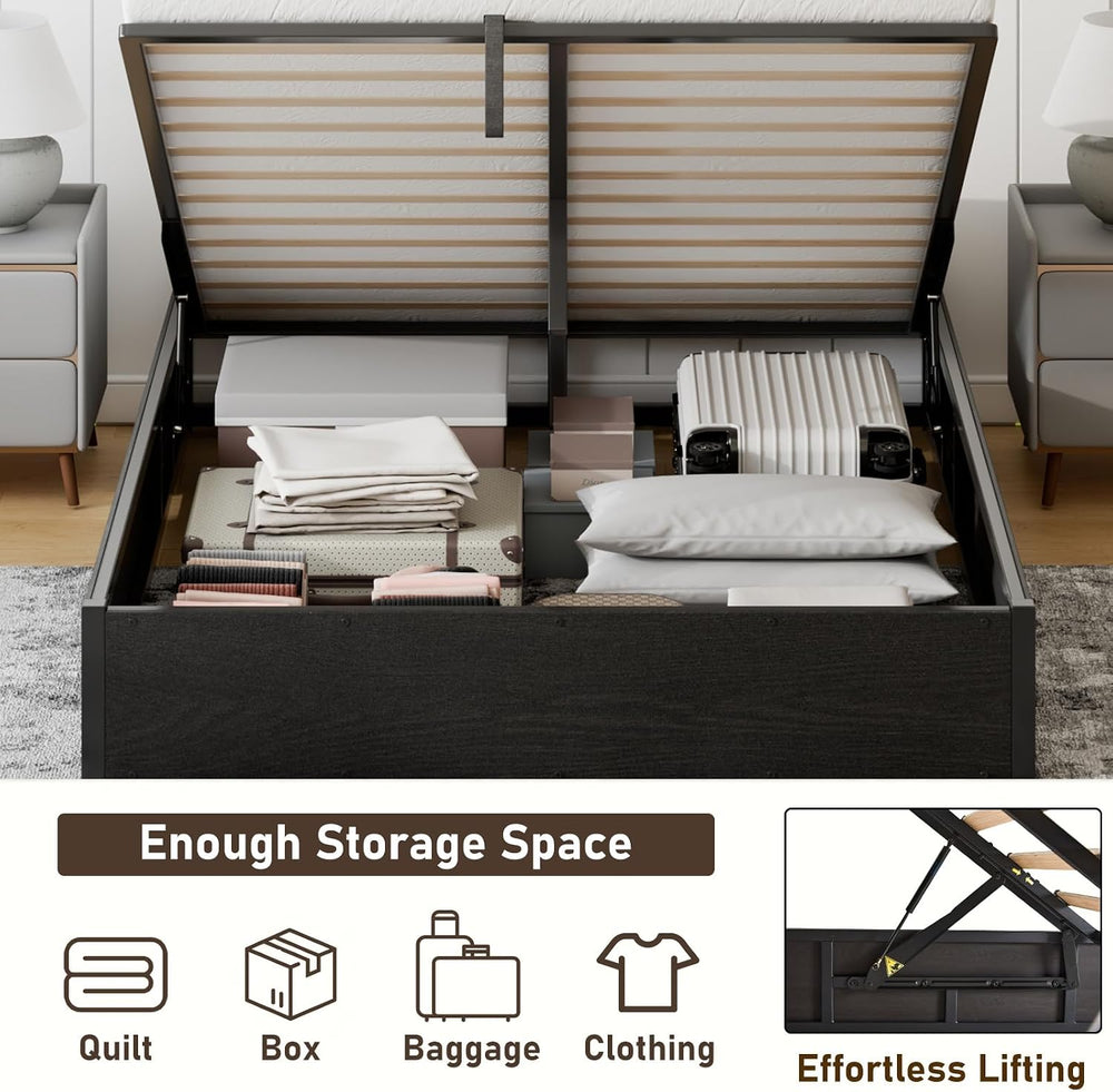 YUMPIE Full Lift Up Storage Bed Frame, Black