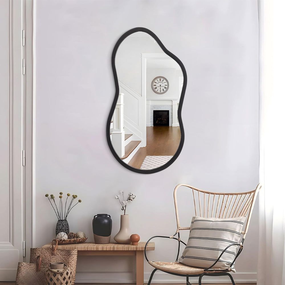 AAZZKANG Large Irregular Mirror 22"x12" Black Asymmetrical Wall Mou...