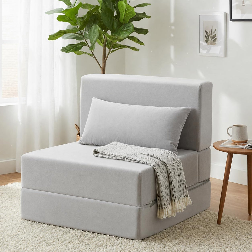 Folding Sofa Bed, Convertible Sleeper Chair, No Assembly (Gray)