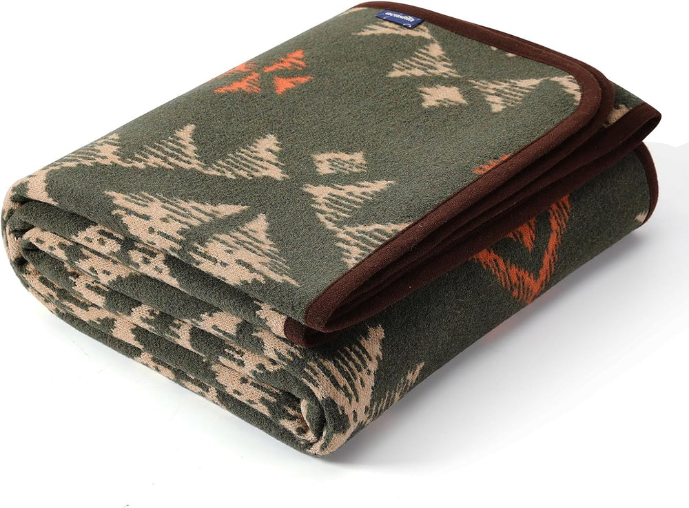 ACUSHLA Merino Wool Camping Blanket Warm Outdoor Travel Throw,Navajo Green