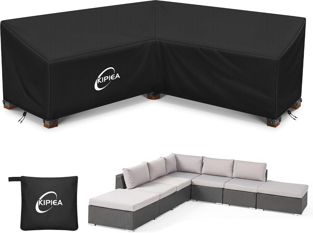 Kipiea Patio V-Shaped Sectional Sofa Cover, 420D Heavy-Duty Oxford Fabric Out...