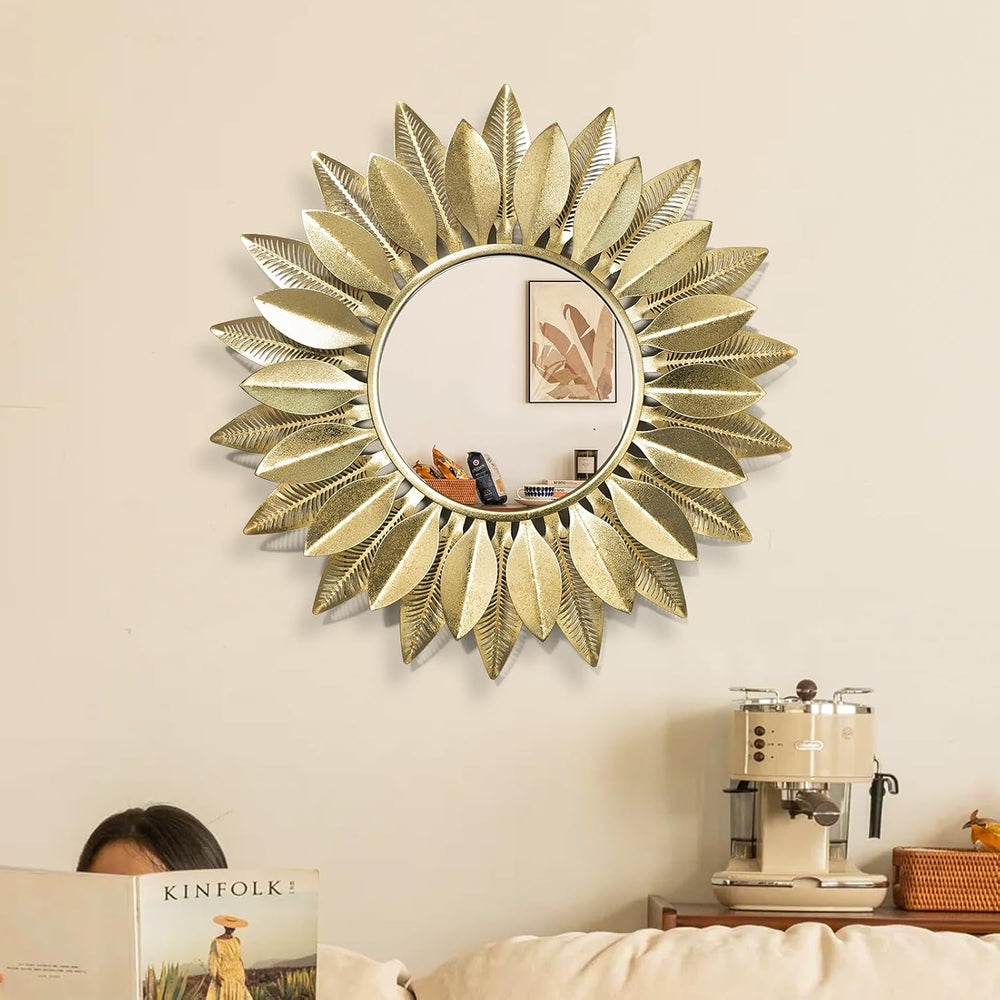 24" Gold Sunburst Decorative Wall Mirror – Handmade Flower Design