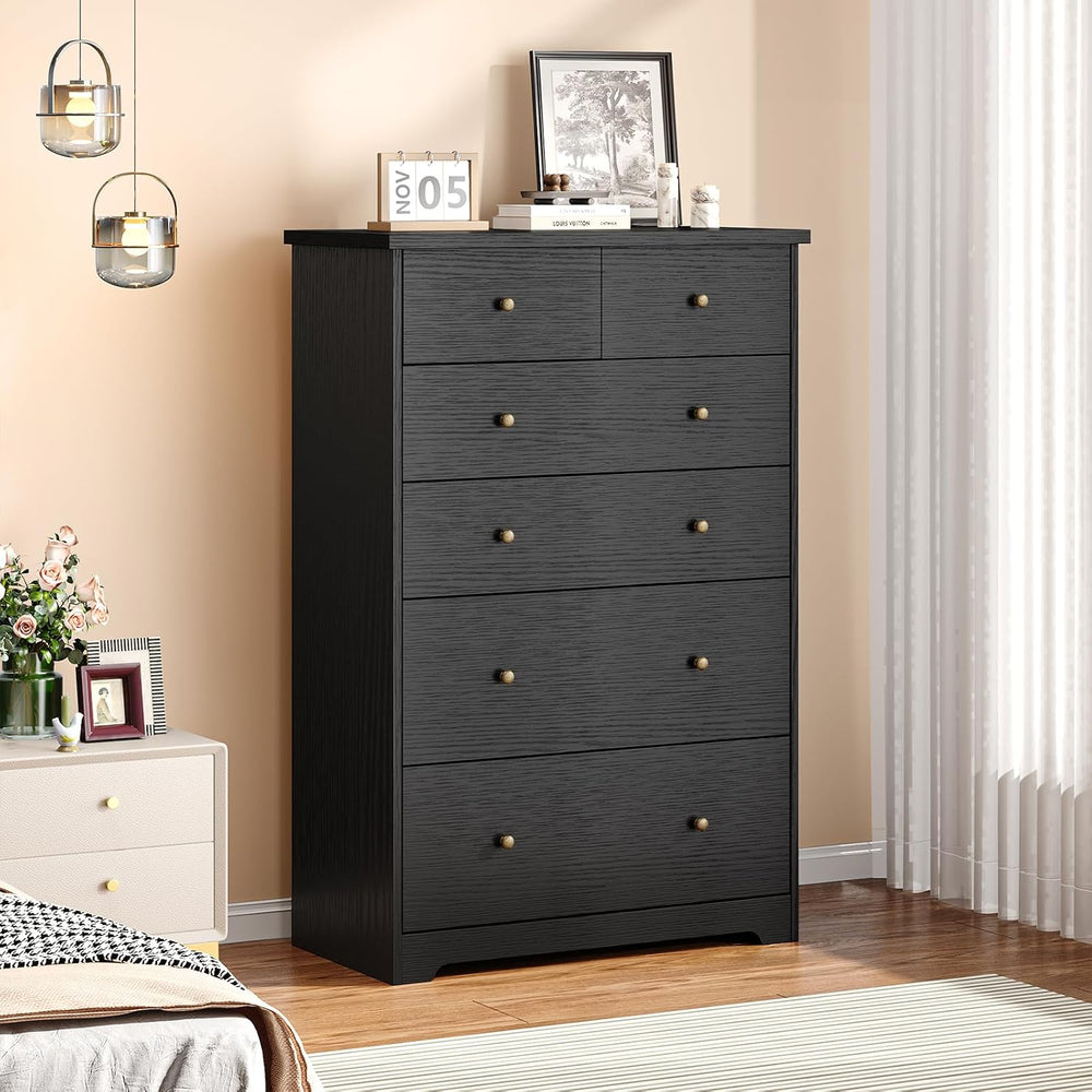 VINGLI 31.5"W Tall Black Dresser 6 Drawer Tall Black Chest of Drawers Deep