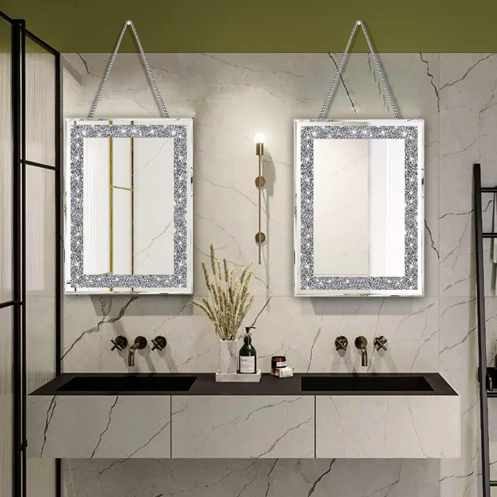 2 Piece Wall Mirrors, Crush Diamond Wall Décor Silver Decorative Mirrors for ...