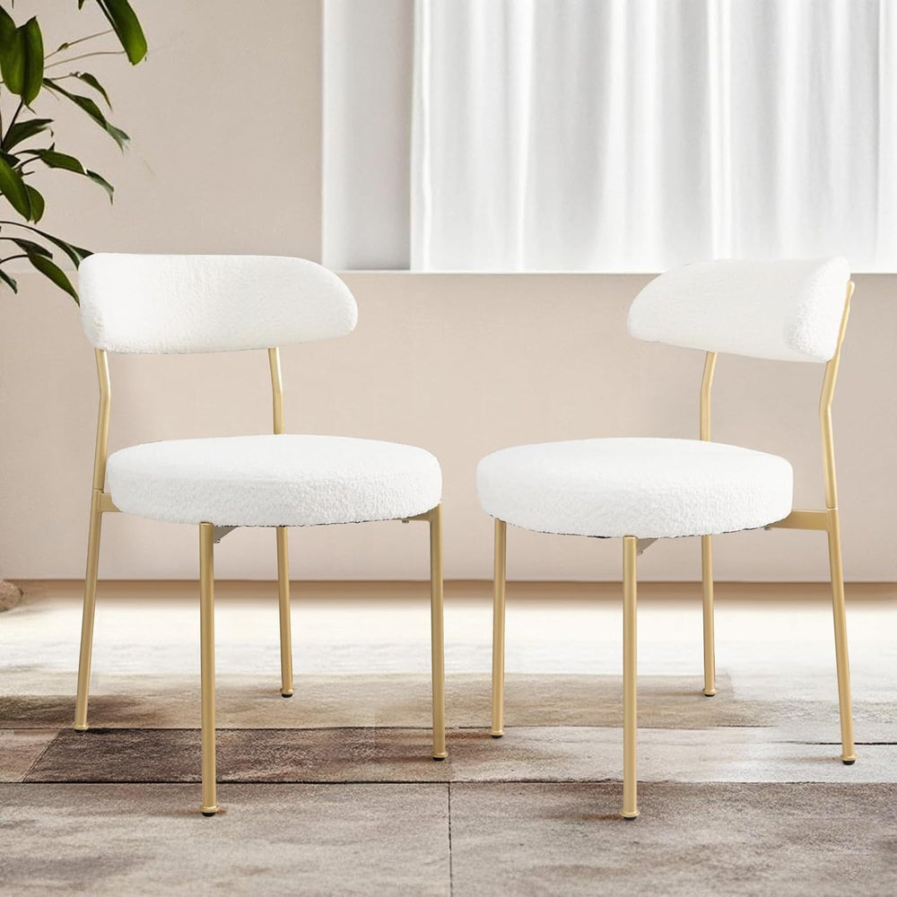 Dining Table and Dining Chair Set 31.5" White Round Table&2 Boucle U...