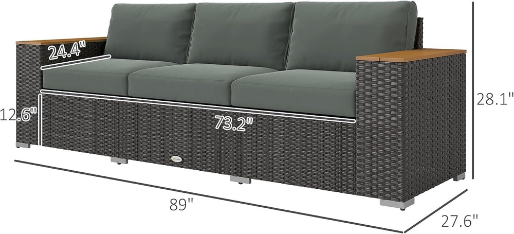 Outsunny 3-Seat Outdoor Patio Sofa Couch 24.5" Wide Deep Seats Dark Gray