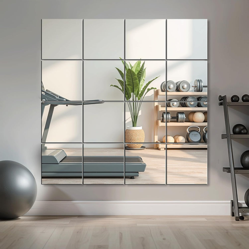 Delma Home Gym Mirrors, 12'' x 12'' Glass Mirror Tiles, 16 PCS