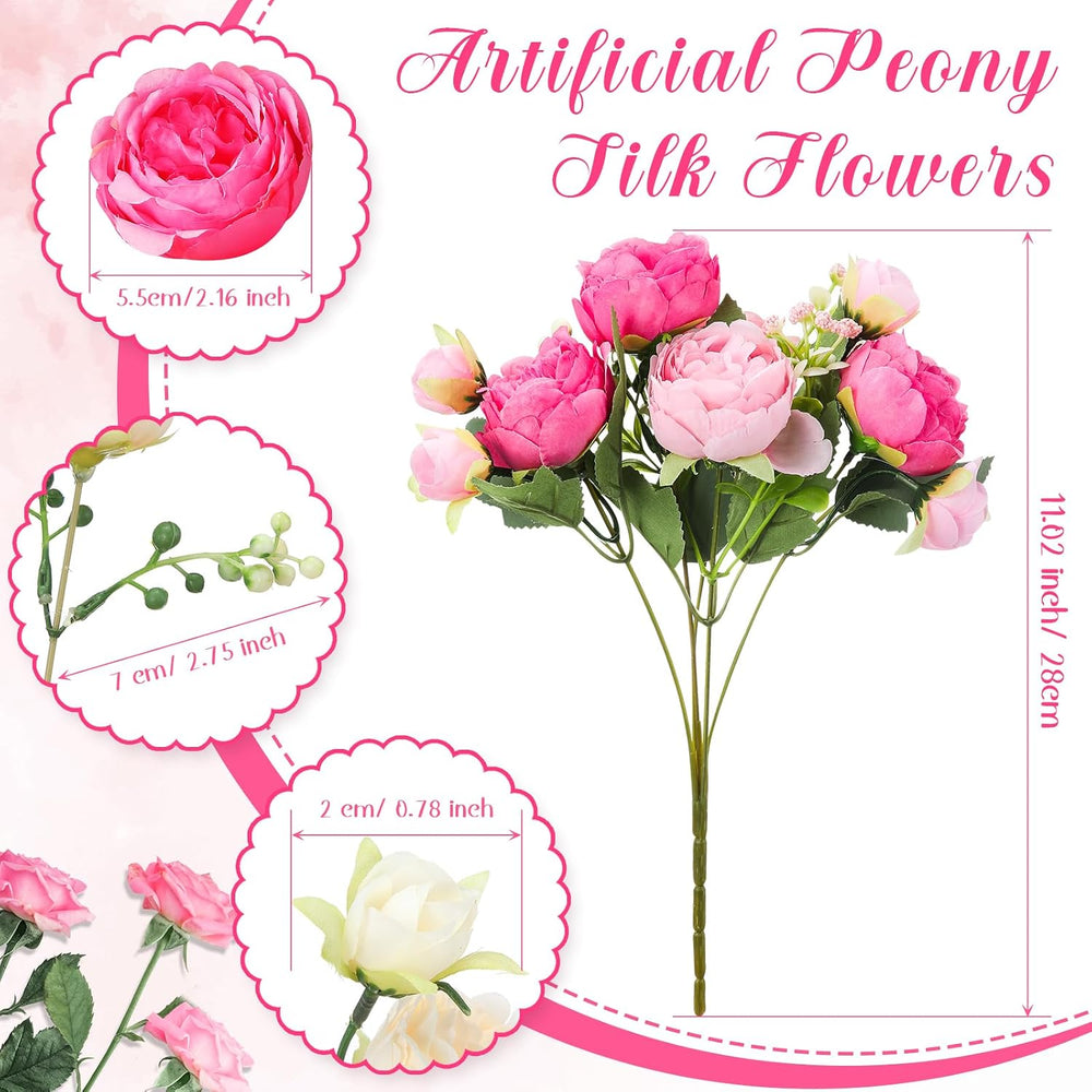 Geosar 8 Bundles Artificial Peonies Flowers,Bright Color