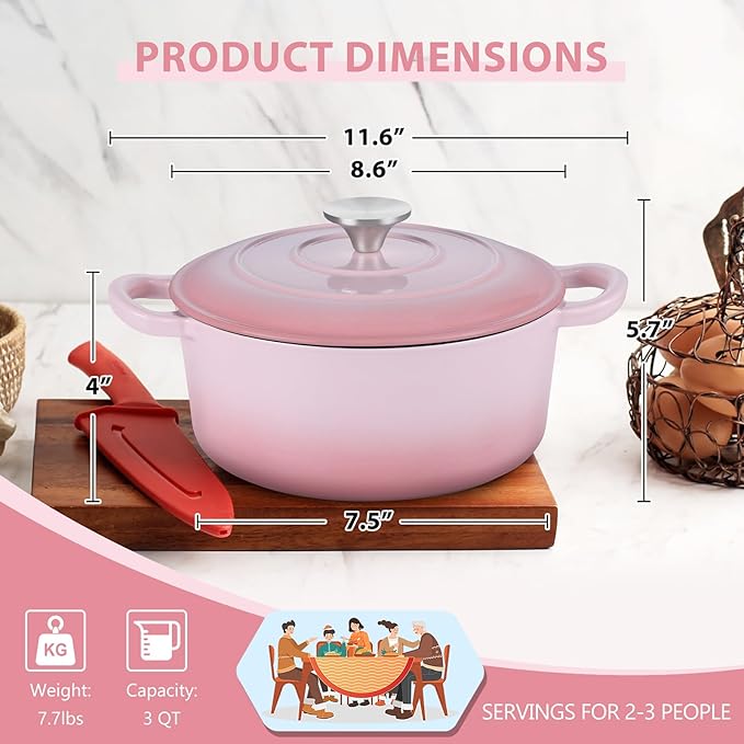 E-far 3 Qt Enameled Cast Iron Dutch Oven
