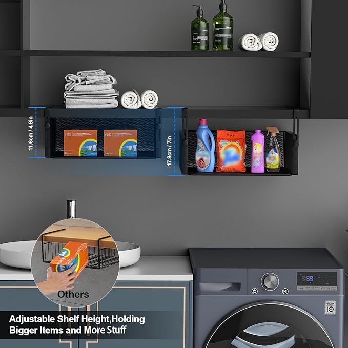 AmonHouseware 2Pack Under Shelf Basket Organizer, Adjustable Hanging Holder