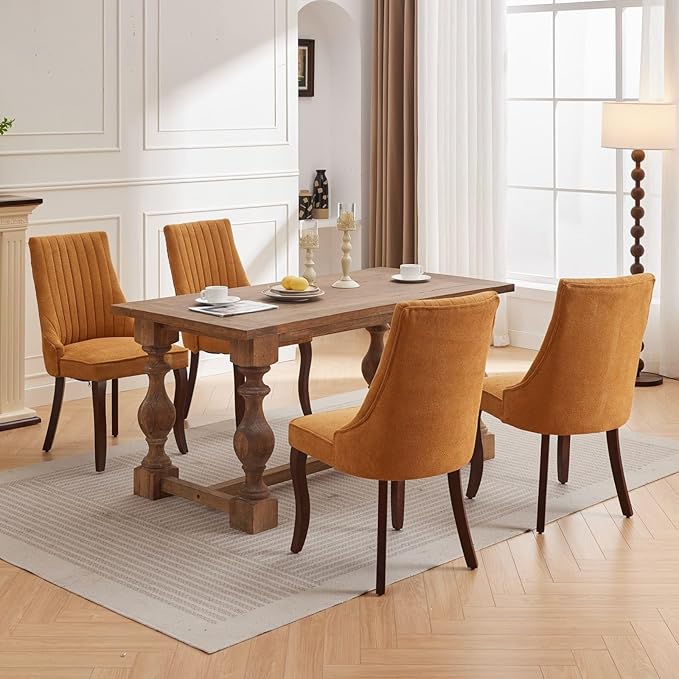 Linen Dining Chairs Set of 6,Comfy Fabric Upholstered Accent Chairs for Kitch...