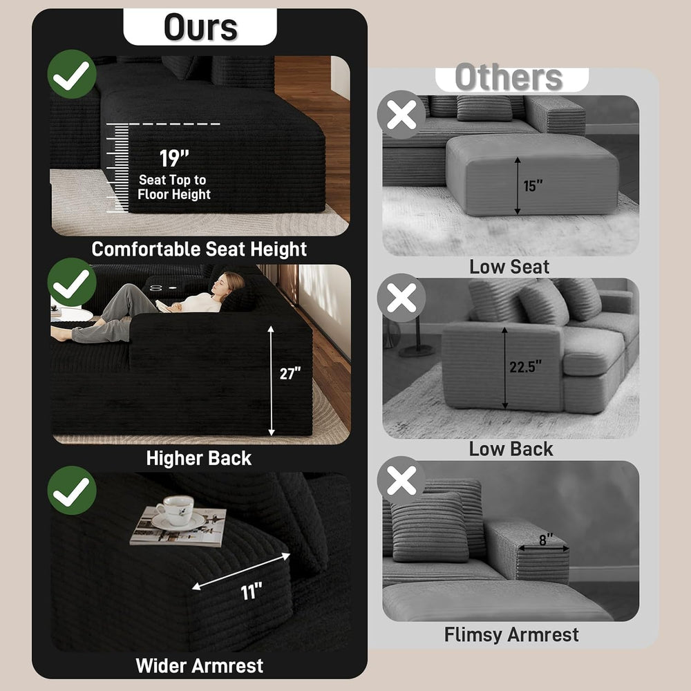 ONEMMLION 143" Oversized Cloud Sectional Couch for Living Room, Black