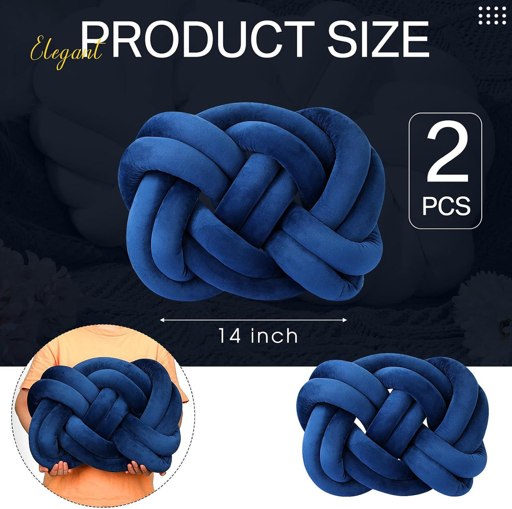 Sintuff 2 Pcs Velvet Knot Pillow Ball Soft Throw Pillow, Navy Blue