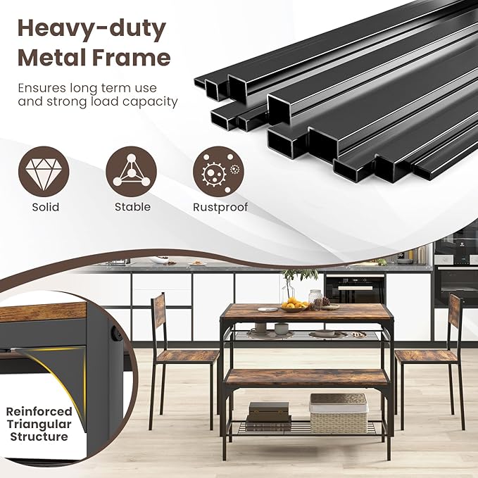 Giantex Dining Table Set for 4, Kitchen Table with Chairs & Bench, Storag...