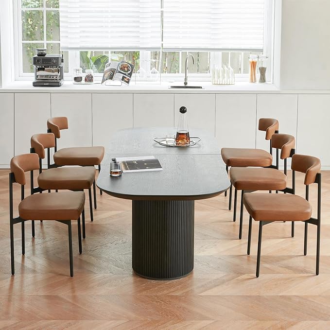 Brown Faux Leather Dining Chairs Set of 4, Armless Upholstered Kitchen Chair,...
