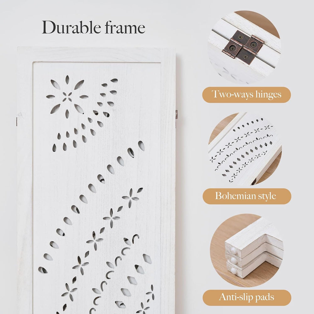 66.9Inch Folding Room Divider, 3 Panels Wood Carved Privacy Screens, Free Ass...