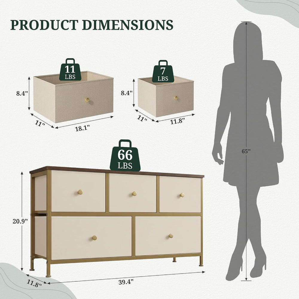 5 Drawer Dresser for Bedroom, Fabric Storage Drawer Unit