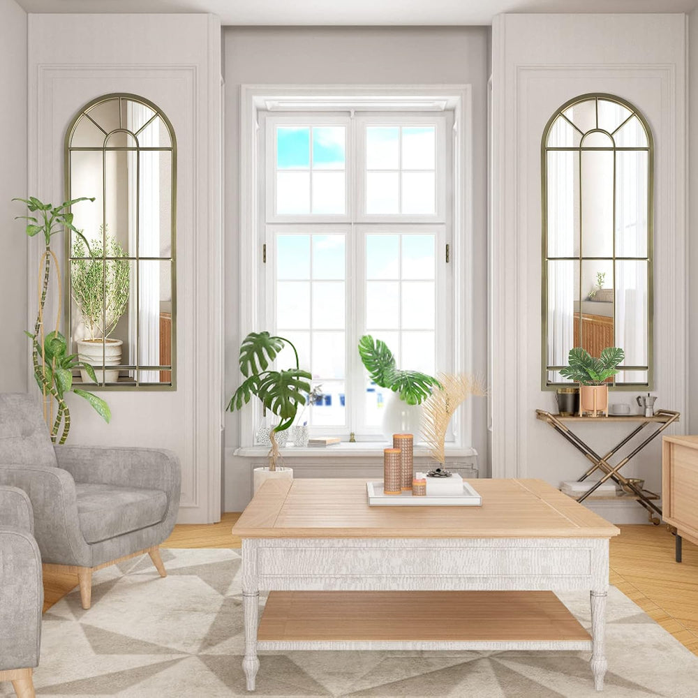 HQiJun Wall Mirror Window Decorative Mirrors Arched Farmhouse for Living Room...