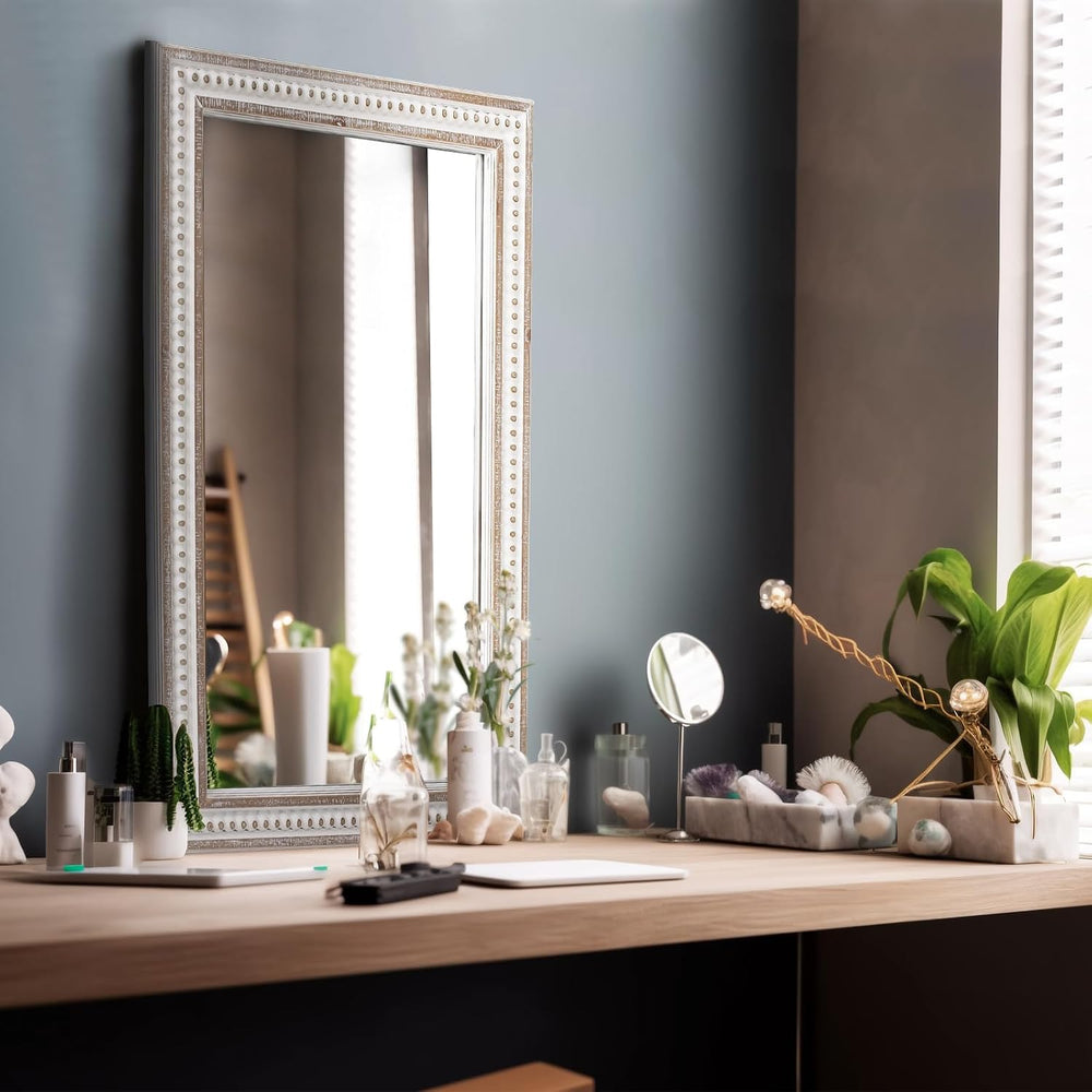 35x23 Inch Wood Rectangle Wall Mirror, Rustic Farmhouse Decorative Mirrors