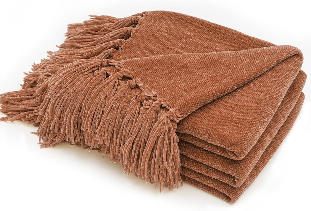 RECYCO Throw Blanket Soft Cozy Chenille Throw Blanket with Fringe Tassel for ...