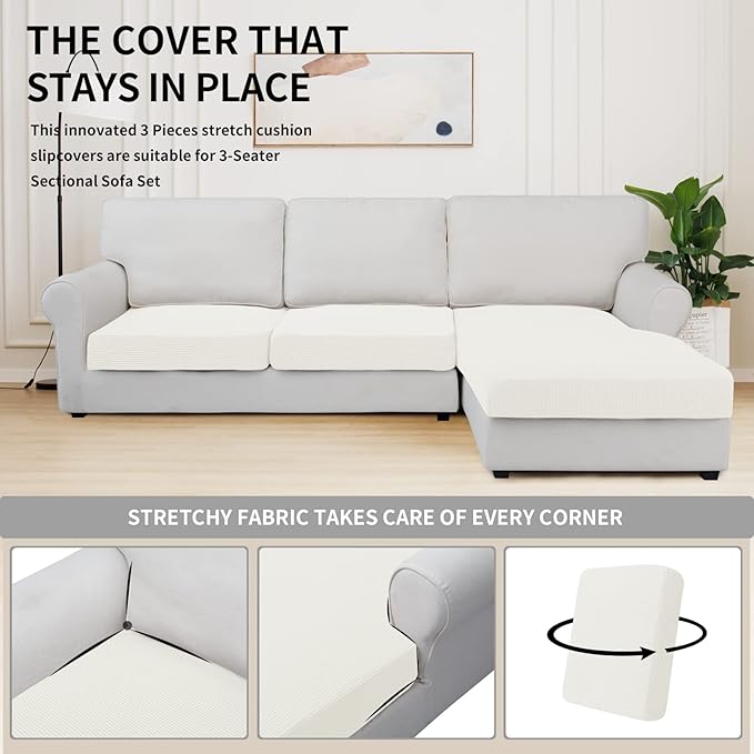 Easy-Going Stretch 3 Pieces Couch Cushion Covers
