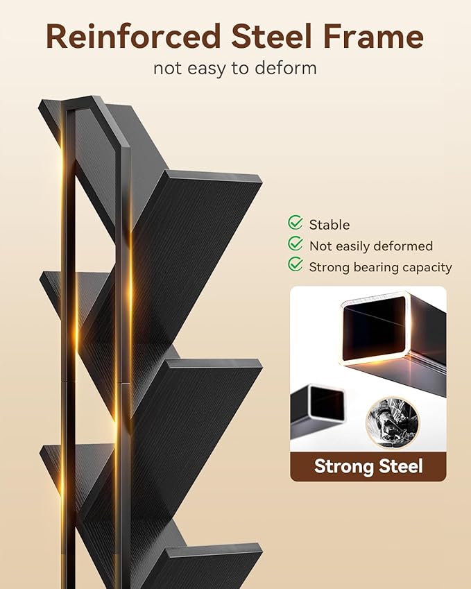 Casaottima 6-Tier Tree Bookshelf — Narrow Floor Standing Bookcase, Tall Steel...