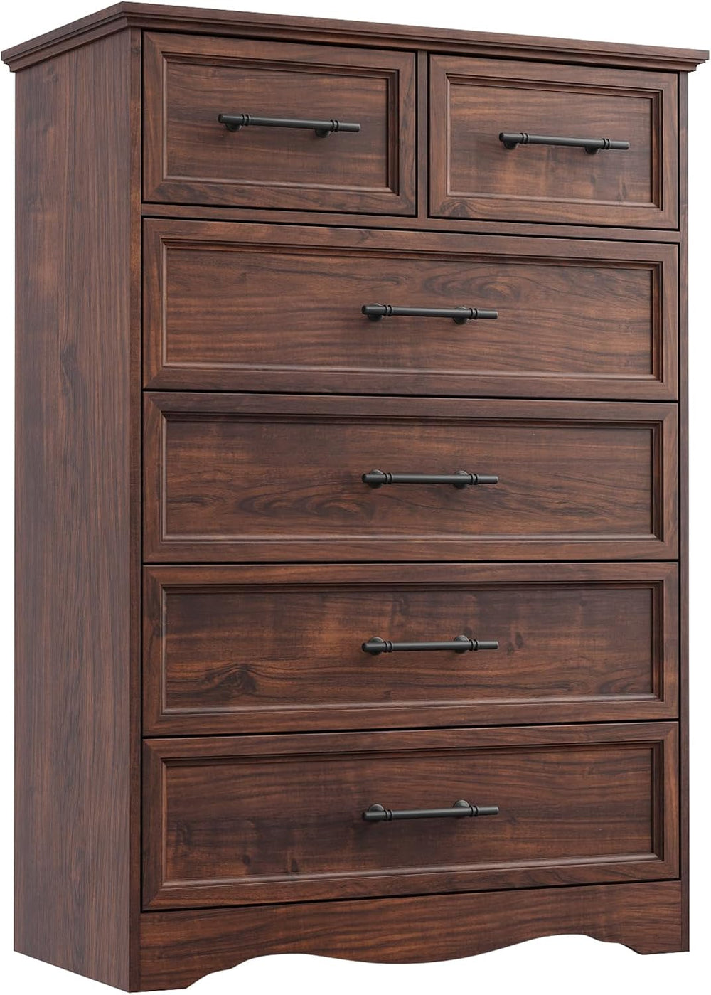 YANSNWO Walnut 6 Drawer Dresser for Bedroom, 44" Tall Chest of Drawers