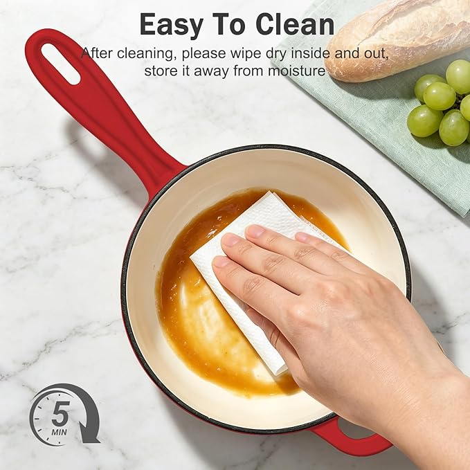 Enameled Cast Iron Sauce Pan, 2 Quart Enameled Saucepan