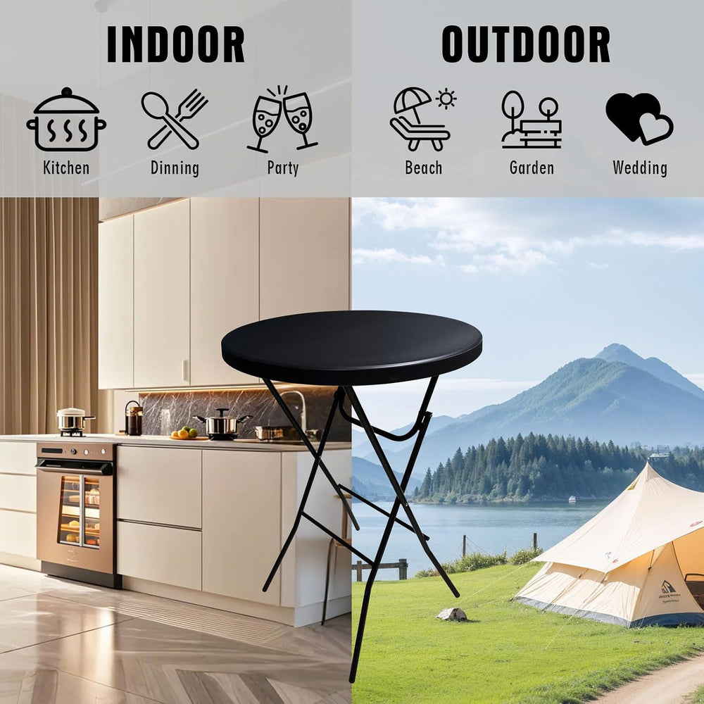 32in Cocktail Table, Folding Round High Top Indoor Outdoor Use, Foldable Bar ...