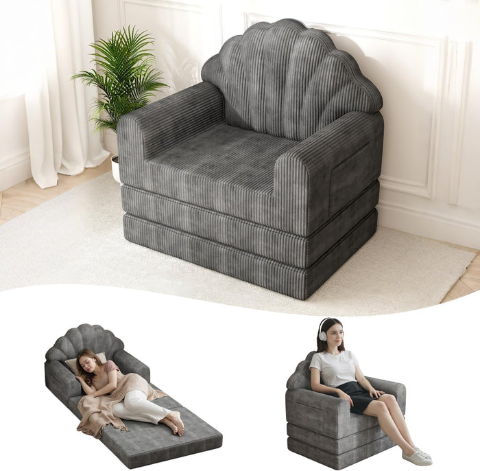 Folding Sofa Bed, 2-in-1 Convertible Futon Sleeper Chair, Grey