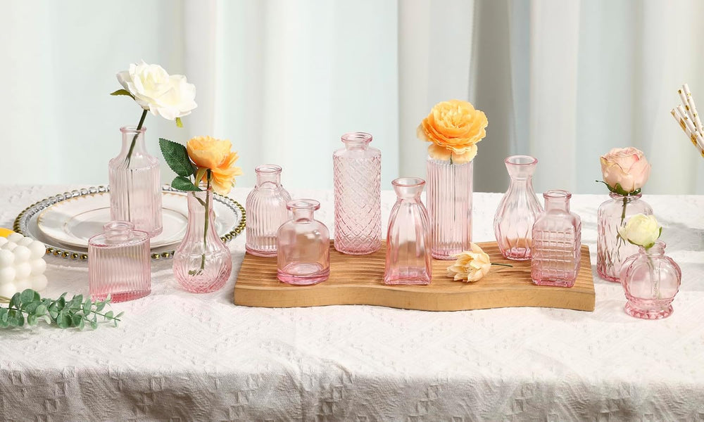 36pcs Pink Glass Bud Vase Set, Small Flower Vases for Centerpieces in Bulk