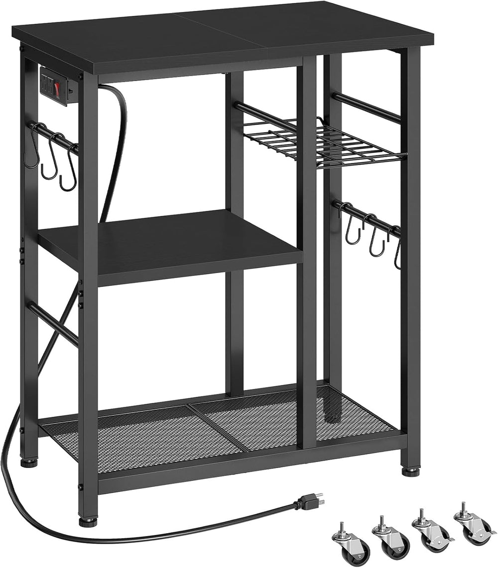 YATINEY Movable Bakers Rack, Microwave Stand with Charging Station, Kitchen S...