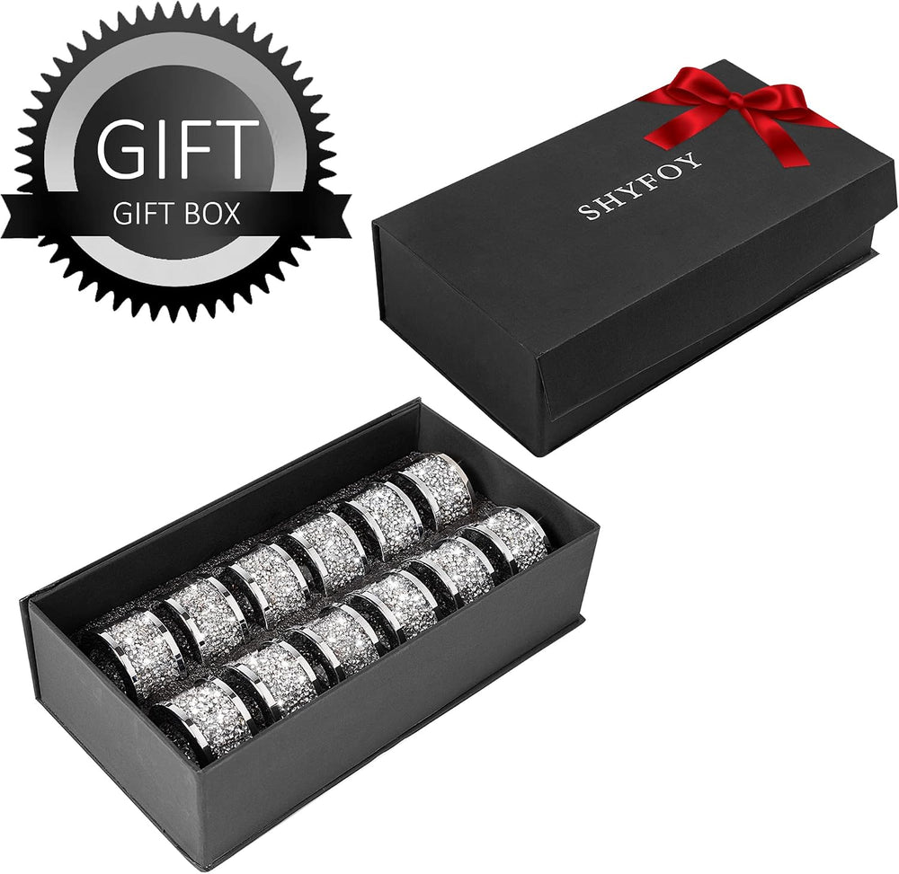 SHYFOY Silver Diamond Napkin Ring Set of 12 Pieces, Crystal Glass Framed Napk...