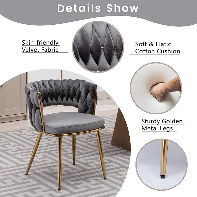 KCC Velvet Dining Chairs Set of 4, Gold Modern Dining Chair with Metal Legs, ...