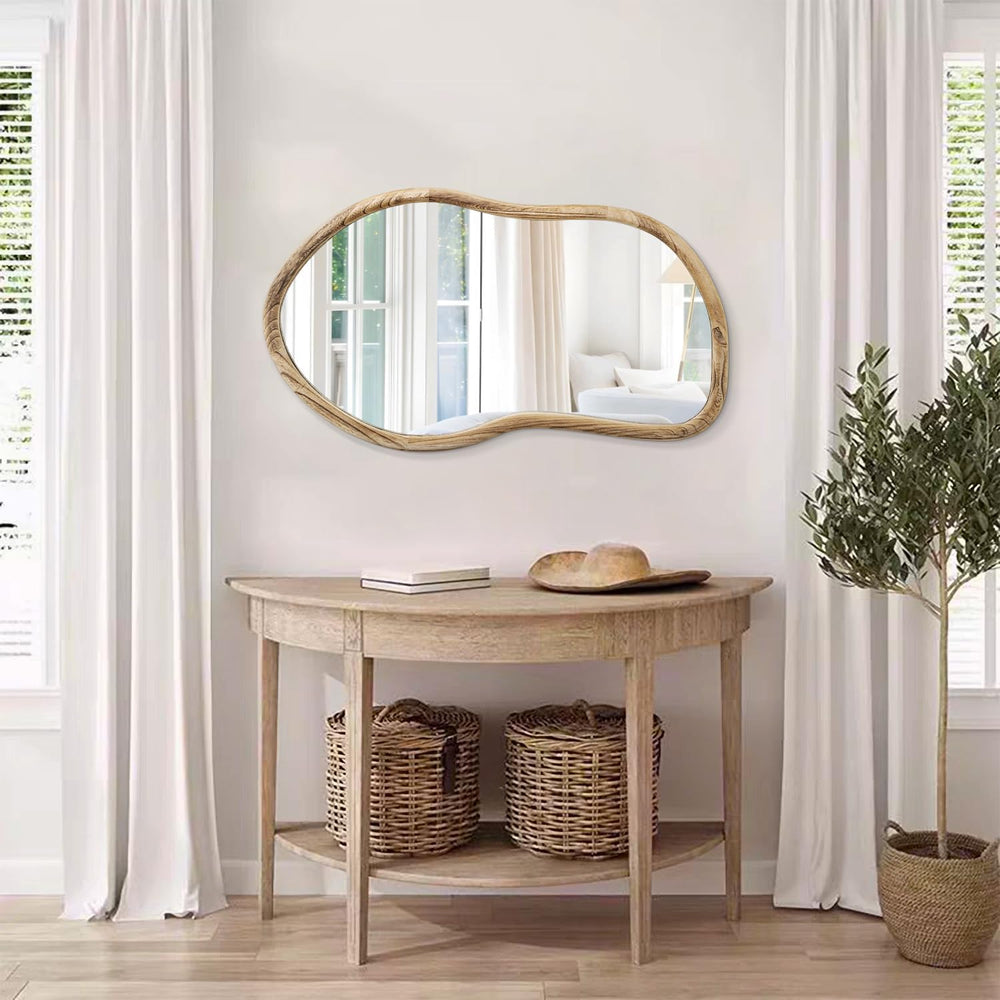 Irregular Wall Mirror Wood Asymmetrical Mirror Large Bathroom Vanity Mirrors ...