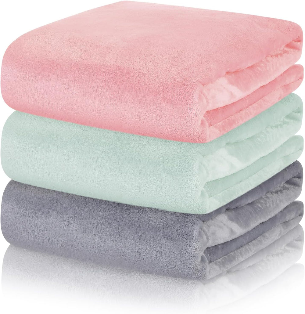 VitalCozy 3 Pack Fleece Throw Blanket, Vivid Color, 60" X 80"