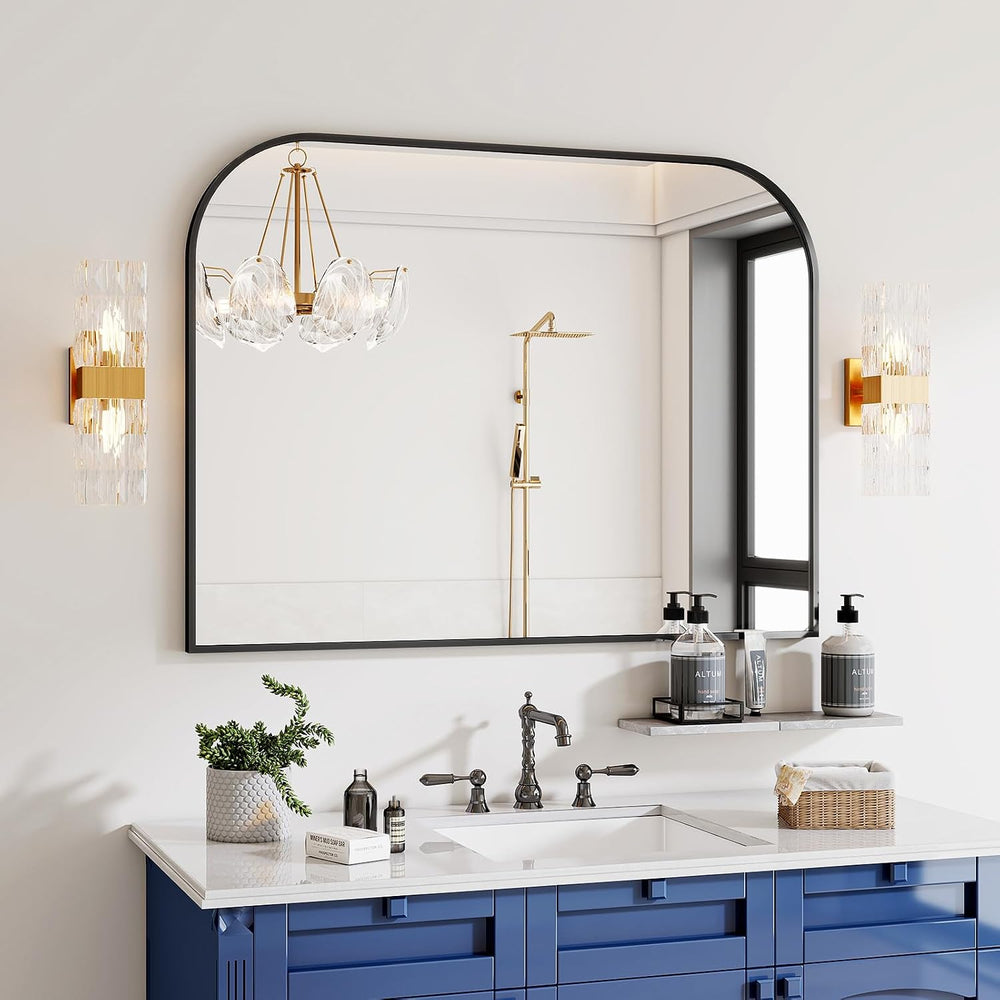 Black Arched Top Wall Mounted Mirror 38"x30"