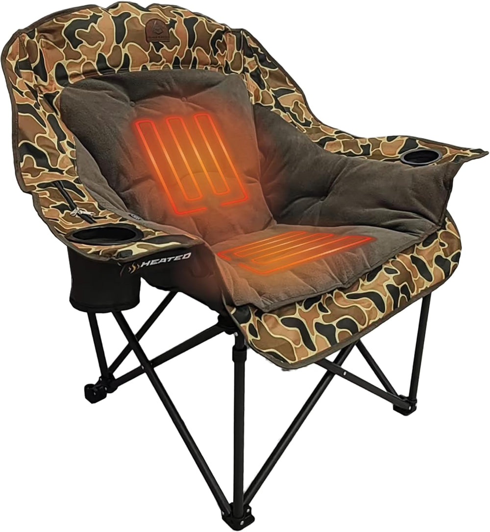 Black Sierra Heated Plush Fleece XL Padded Camping Chair for Adults, Oversize...