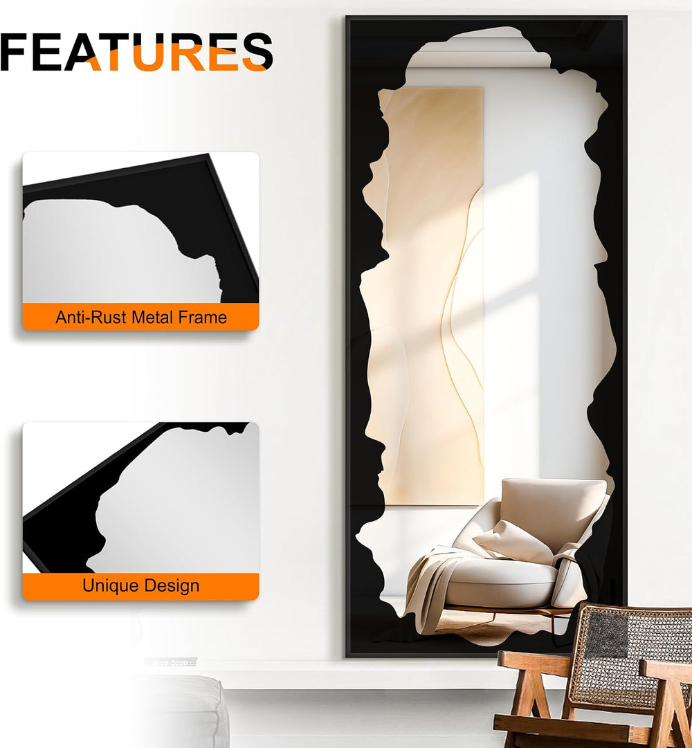 Full Length Mirror for Wall, 70"x30" Black Abstract Wall Decor Mirror